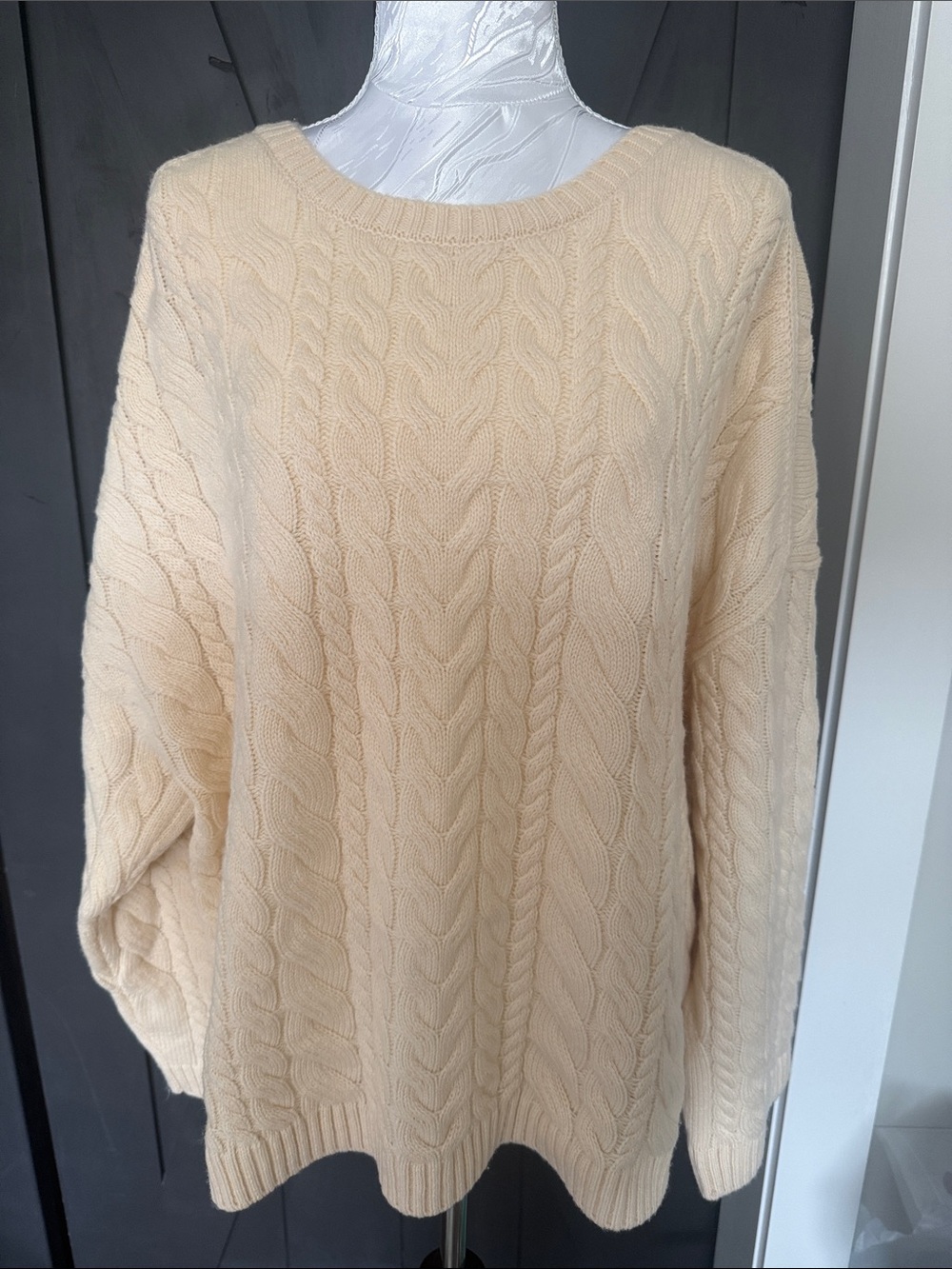J. Crew Cream Cable-Knit Scoop Neck Sweater